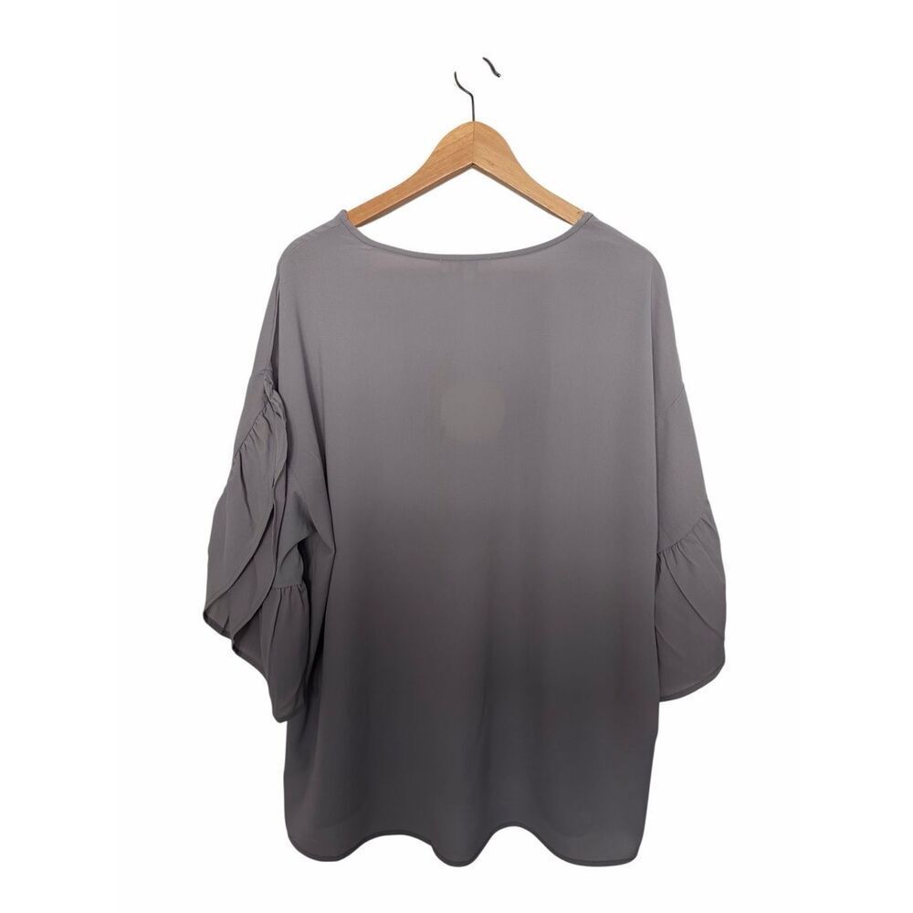 Umgee USA Plus Ruffle Sleeve Blouse Flowing Crepe Top Cool Grey Size 1X - Picture 4 of 12